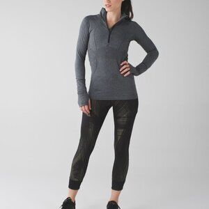 Lululemon Fresh Mesh Run Crop Leggings Pockets Wind Chill Green Black size 4